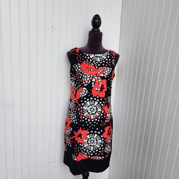 ALYX Limited Sleeveless Geometric Floral Black White & Red Shift Dress Size 6 - Picture 1 of 14